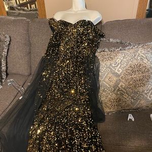 Black and Gold Off Shoulder Gown